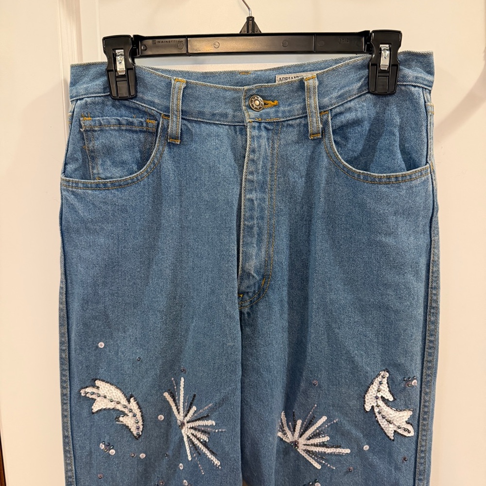 Adrianna Papell Evening Essentials Blue Embellished Straight Leg Jeans - Picture 4 of 14